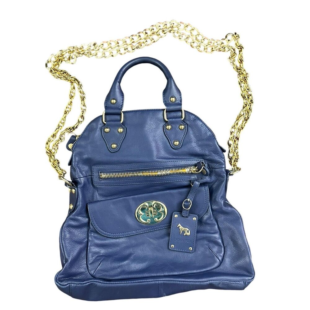 EMMA FOX Fold Over Blue Supple Leather Shoulder Purse Handbag  Zips Close